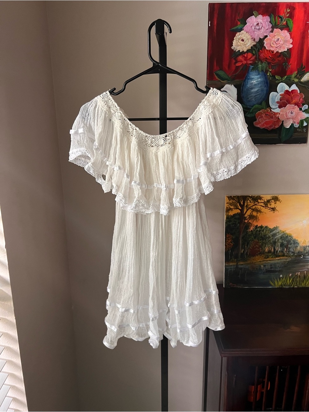 Jen’s pirate booty senorita White Off-Shoulder Ruffled Mini tunic dress - Picture 9 of 13
